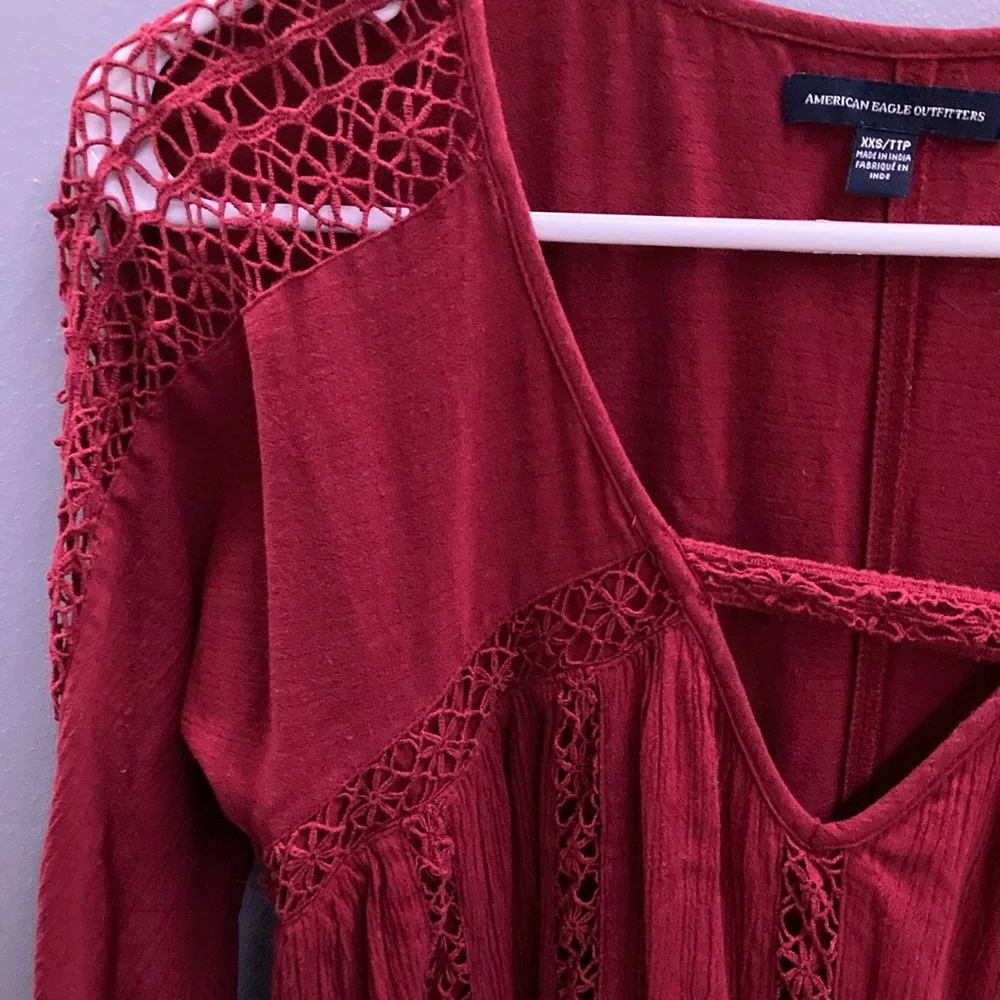 American Eagle Babydoll Dress, Lace Boho Longsleeve Peasant - Picture 8 of 10